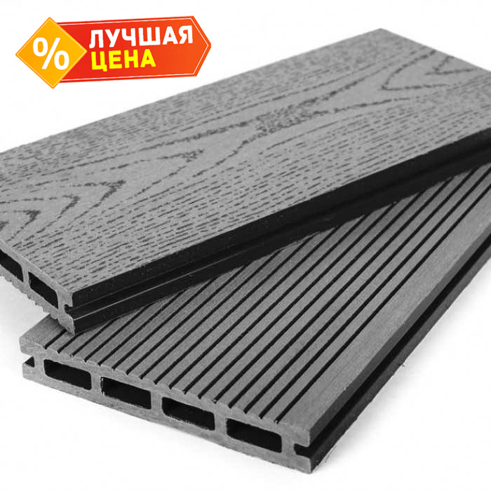 Террасная доска ДПК тиснение дерево Grand Line 22x140x4000 мм Графит